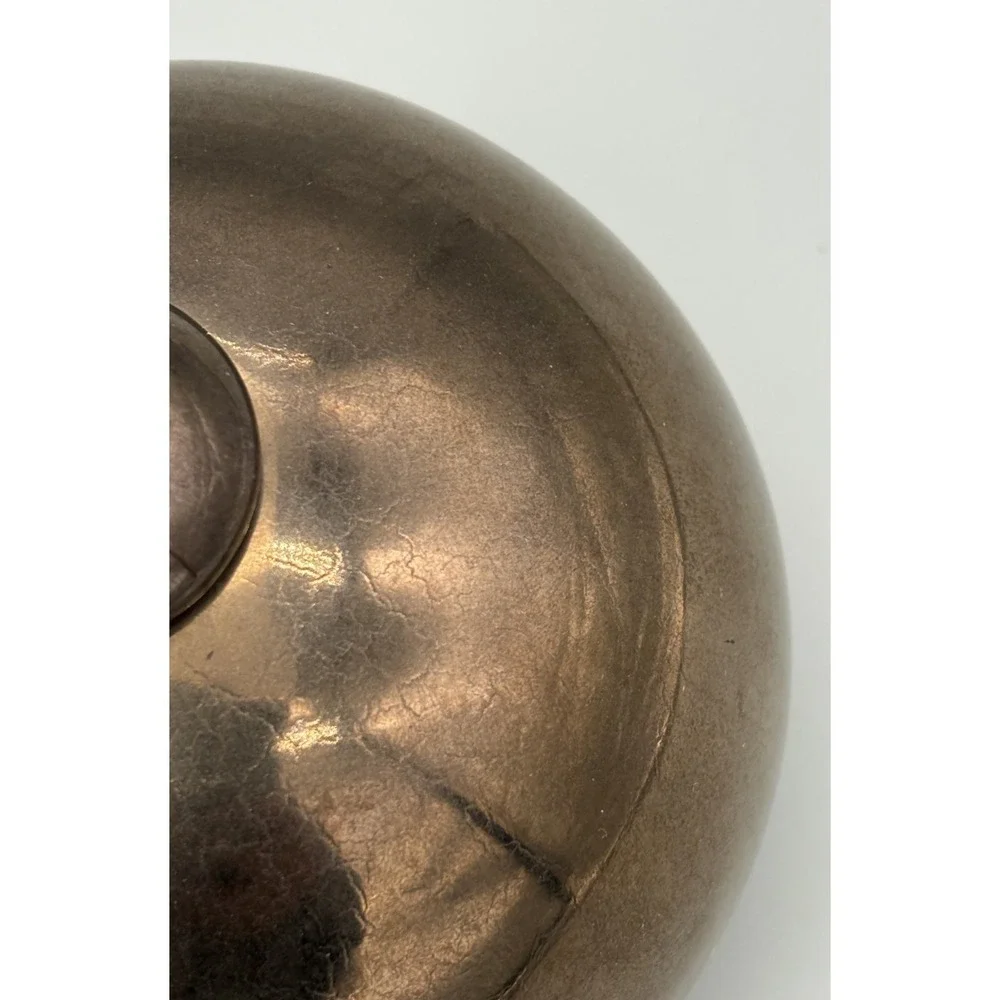 Hand Blown Glass Oil Lamp Candle Copper Tone Round Brown‎ 3.5